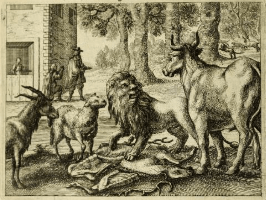 The Cow, the She-Goat, the Sheep, and the Lion